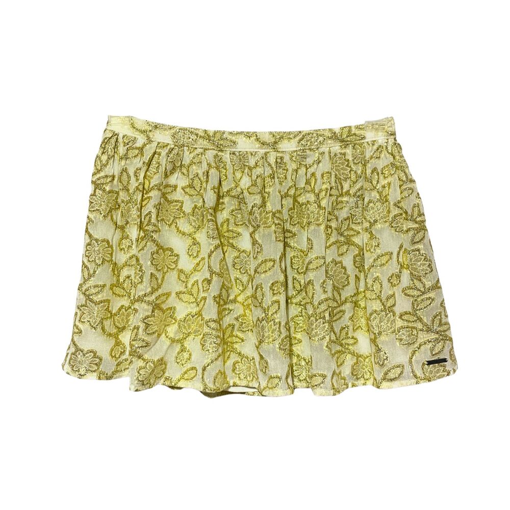 New Abercrombie & Fitch Cream Gold Floral Print Metallic Flowy Mini Skirt Small